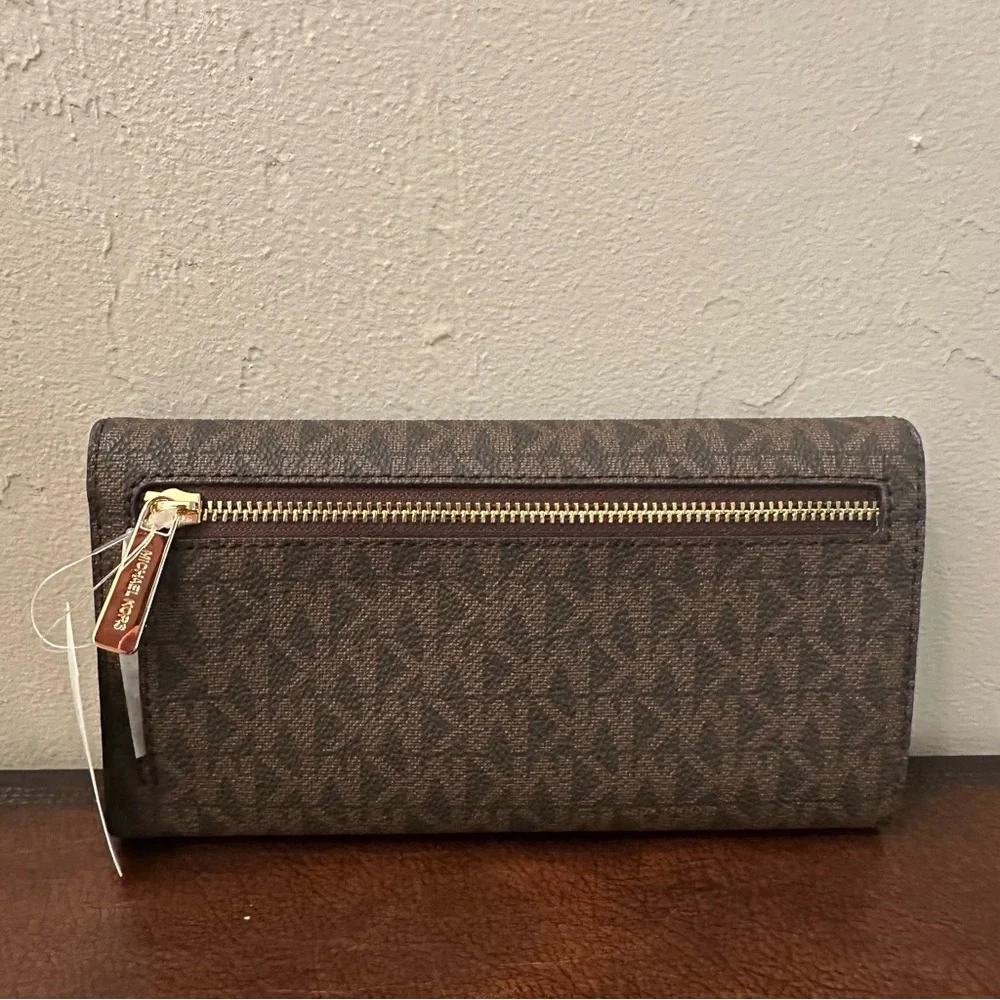 Michael Kors Jet Set Travel Large Trifold Wallet Brown‎ Monogram 35F8GTVF3B